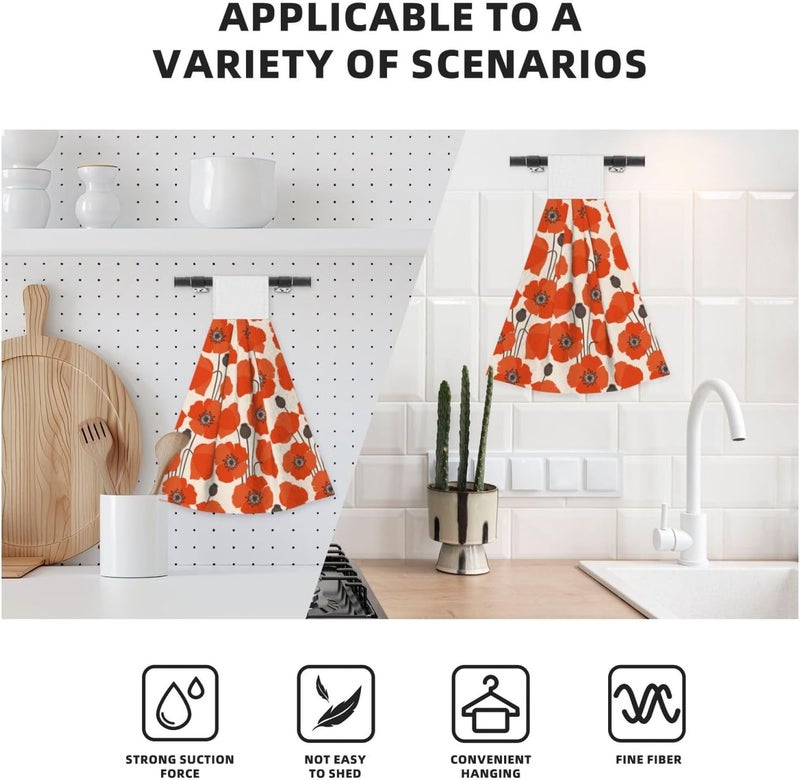 PDDCWAY Hand Towels Poppy Flowers Vintage Hanging Kitchen Towels 2 PCS Absorbent Dish Towel Fast Drying Hanging Tie Towels for Bathroom Home 14x18in - Image 4